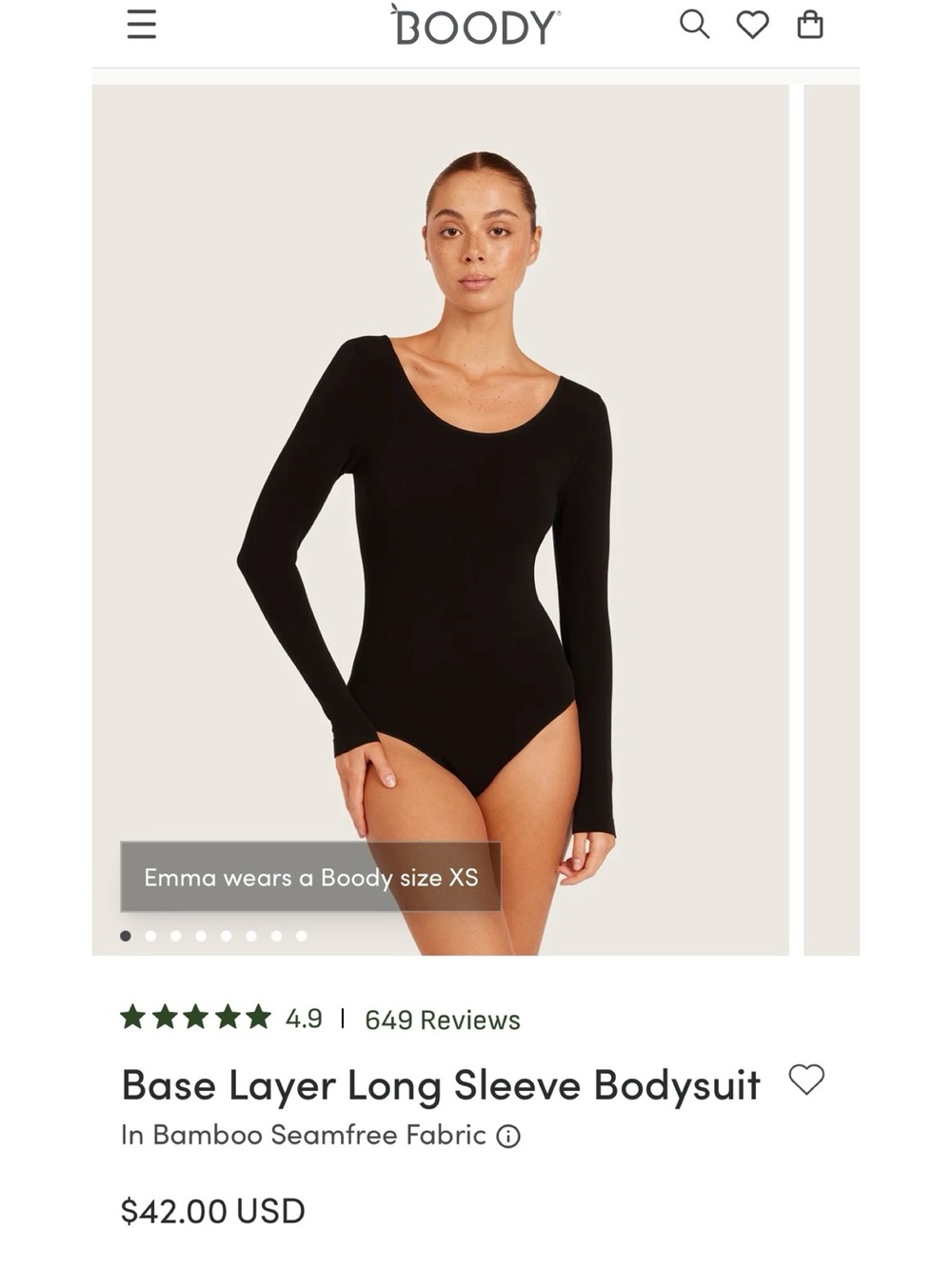 BOODY Long Sleeve Scoop Neck Bodysuit - Black